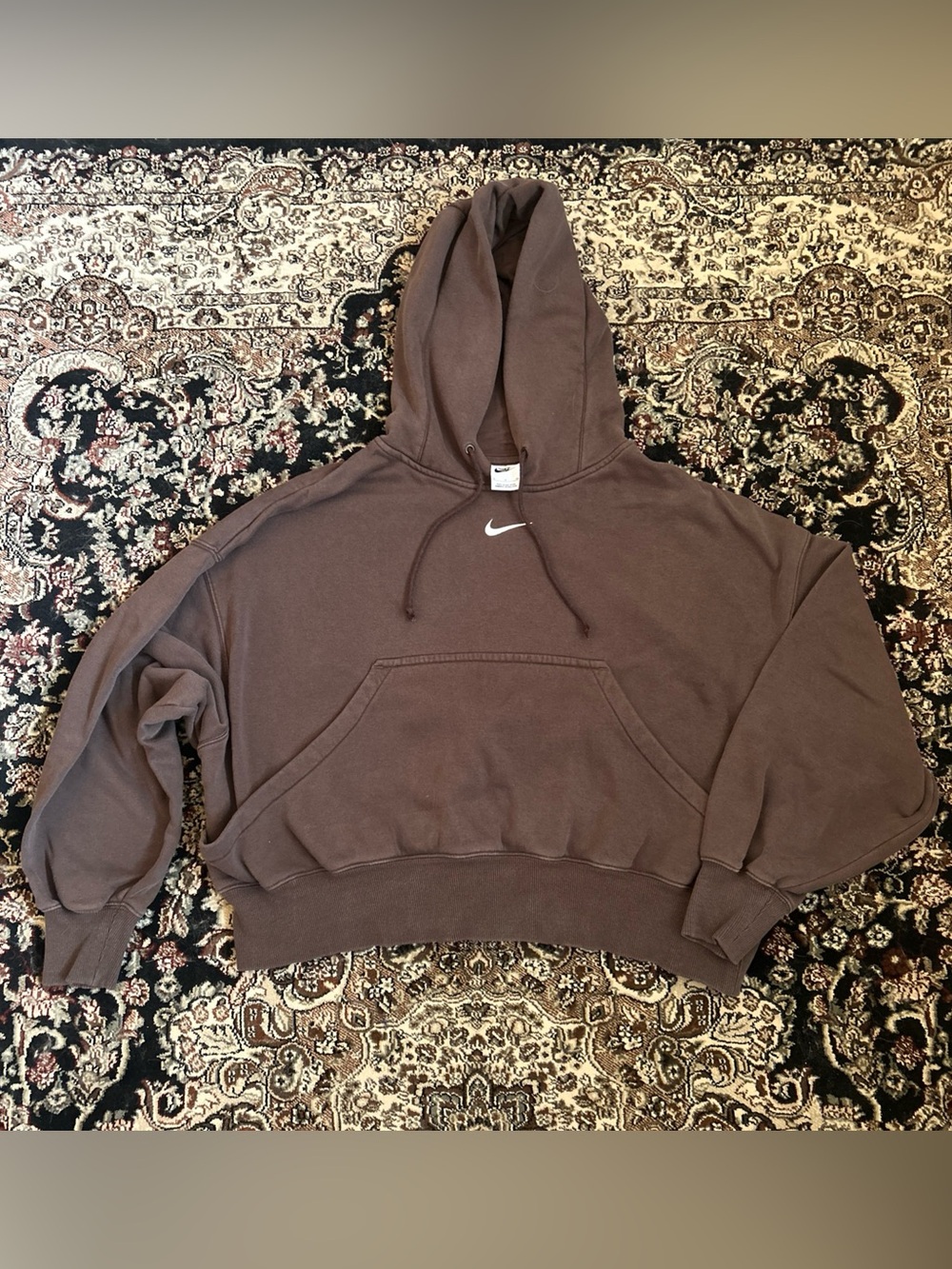 Brown Nike Cropped Boxy Fit Center Swoosh Sweatshirt Brown Size Small